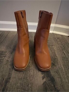 BEAST FASHION Brown Leather Ankle Zip Booties